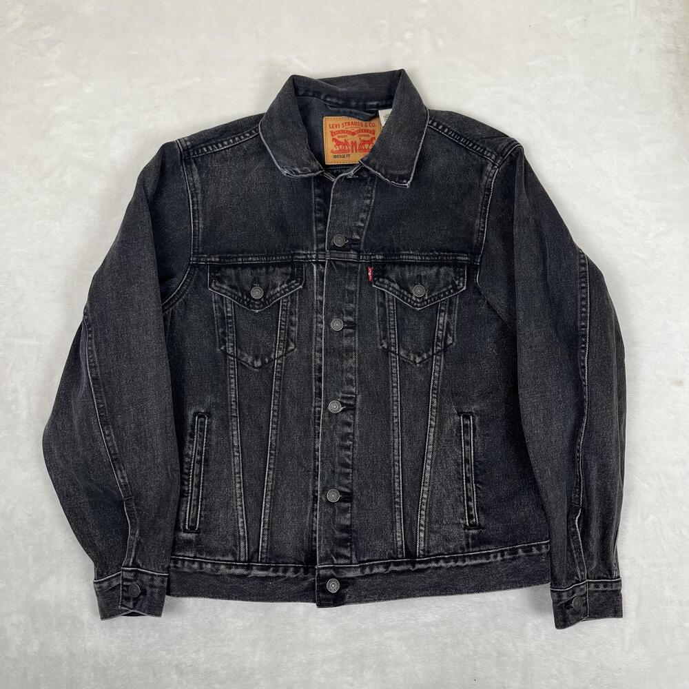 Levi's Jacket Mens Medium Black Denim Vintage Fit Trucker Biker Classic Casual